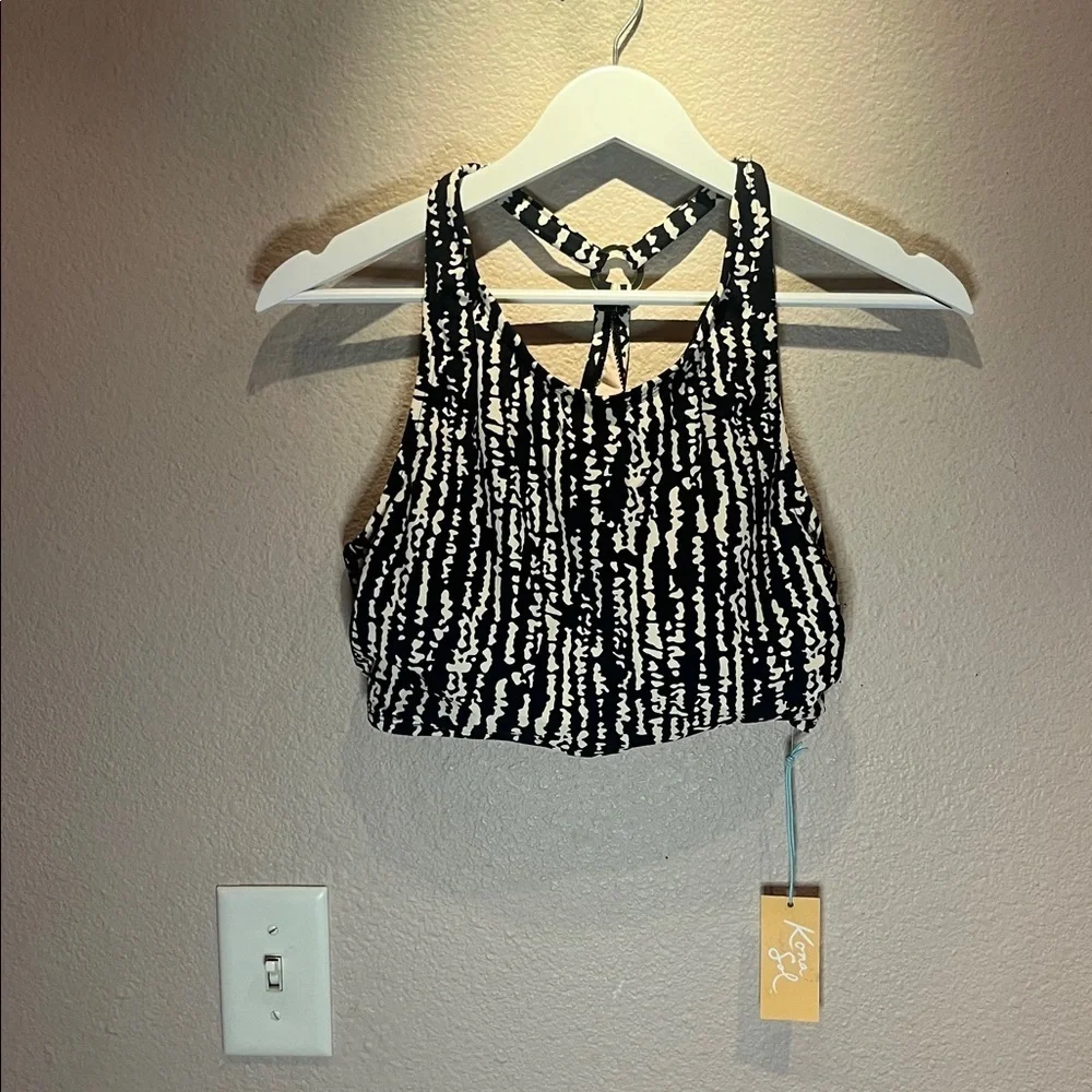 New Kona Sol Women’s High Neck Bikini Top Black Cream Beige Size XL NWT